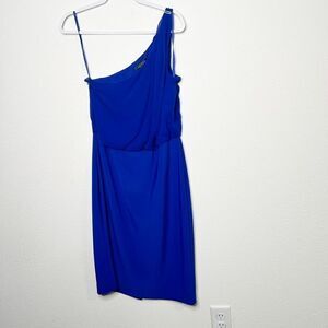 Lauren Ralph Lauren Blue One Shoulder Elegant Cocktail Sheath Dress Size 12